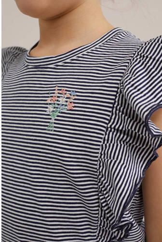 WE Fashion gestreept T-shirt donkerblauw wit Top Meisjes Stretchkatoen Ronde hals 170 176 - Foto 3