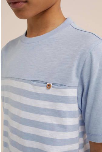 WE Fashion gestreept T-shirt lichtblauw Jongens Katoen Ronde hals Streep 110 116 - Foto 2