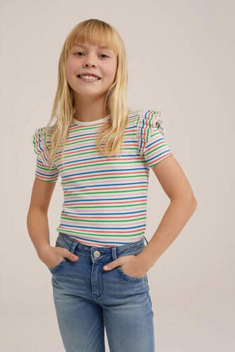WE Fashion gestreept T-shirt met katoen groen roze wit Streep 110 116