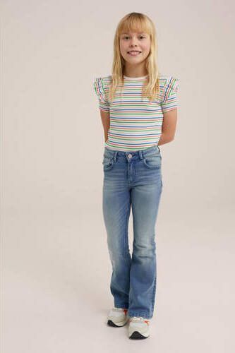 WE Fashion gestreept T-shirt met katoen groen roze wit Streep 110 116 - Foto 2