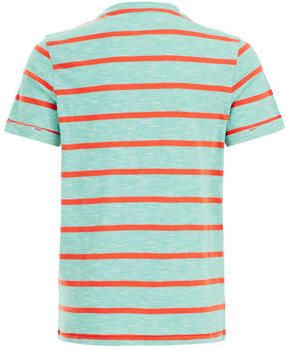 WE Fashion gestreept T-shirt mintblauw rood Jongens Katoen Ronde hals Streep 110 116