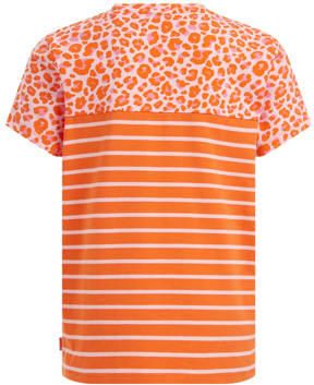WE Fashion gestreept T-shirt oranje Meisjes Stretchkatoen Ronde hals Streep 110 116