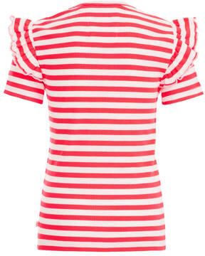 WE Fashion gestreept T-shirt rood wit Meisjes Polyester Ronde hals Streep 110 116