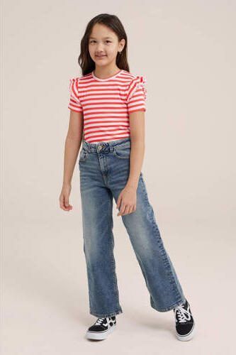 WE Fashion gestreept T-shirt rood wit Meisjes Polyester Ronde hals Streep 110 116 - Foto 3