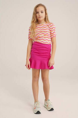WE Fashion gestreept T-shirt roze Meisjes Stretchkatoen Ronde hals Streep 110 116
