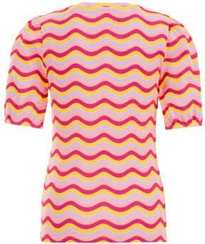 WE Fashion gestreept T-shirt roze Meisjes Stretchkatoen Ronde hals Streep 110 116 - Foto 3