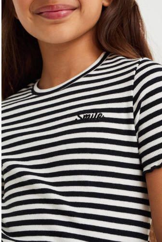 WE Fashion gestreept T-shirt zwart wit Meisjes Stretchkatoen Ronde hals 110 116 - Foto 3