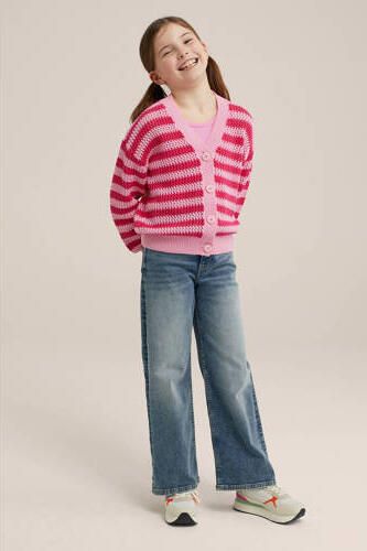 WE Fashion gestreept vest lichtroze donkerroze Meisjes Katoen V-hals Streep 110 116