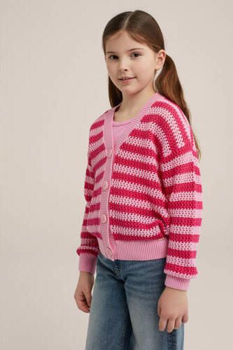 WE Fashion gestreept vest lichtroze donkerroze Meisjes Katoen V-hals Streep 110 116 - Foto 2