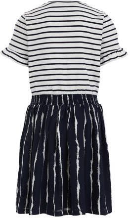 WE Fashion gestreepte jurk blauw wit Meisjes Stretchkatoen Ronde hals Streep 110 116