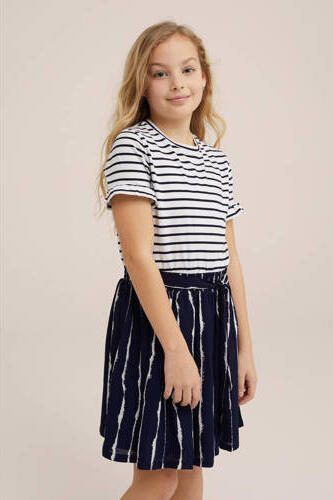 WE Fashion gestreepte jurk blauw wit Meisjes Stretchkatoen Ronde hals Streep 110 116 - Foto 2