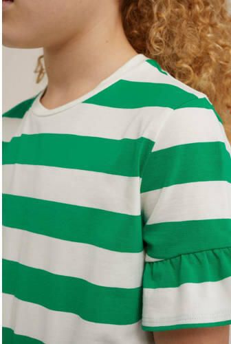 WE Fashion gestreepte jurk groen wit Meisjes Katoen Ronde hals Streep 110 116