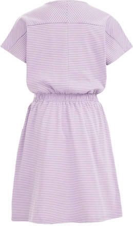 WE Fashion gestreepte jurk lila Paars Meisjes Stretchkatoen Ronde hals 110 116