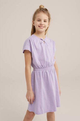 WE Fashion gestreepte jurk lila Paars Meisjes Stretchkatoen Ronde hals 110 116 - Foto 2