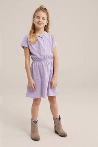 WE Fashion gestreepte jurk lila Paars Meisjes Stretchkatoen Ronde hals 110 116 - Foto 3