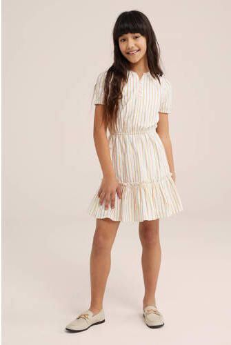 WE Fashion gestreepte jurk wit Meisjes Katoen V-hals Streep 110 116