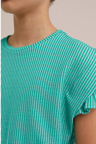 WE Fashion gestreepte jurk zeegroen Meisjes Stretchkatoen Ronde hals Streep 158 164 - Foto 2