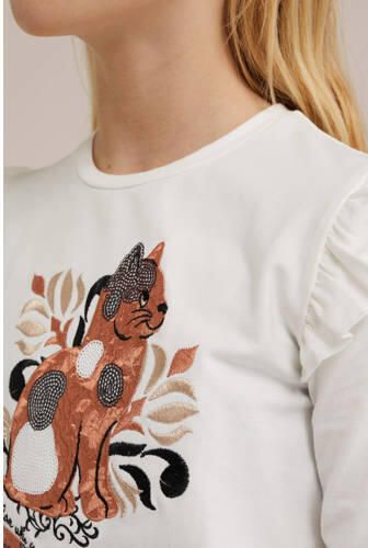 WE Fashion gestreepte longsleeve blanc Wit Meisjes Stretchkatoen Ronde hals 110 116 - Foto 2