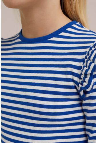 WE Fashion gestreepte longsleeve blauw wit Meisjes Stretchkatoen Ronde hals 134 140