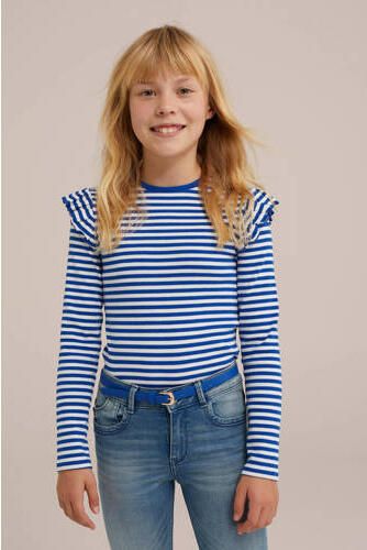 WE Fashion gestreepte longsleeve blauw wit Meisjes Stretchkatoen Ronde hals 134 140 - Foto 2