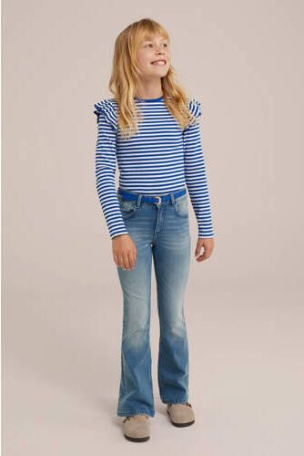 WE Fashion gestreepte longsleeve blauw wit Meisjes Stretchkatoen Ronde hals 134 140 - Foto 3