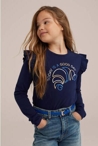 WE Fashion gestreepte longsleeve blue nights Blauw Meisjes Stretchkatoen Ronde hals 110 116