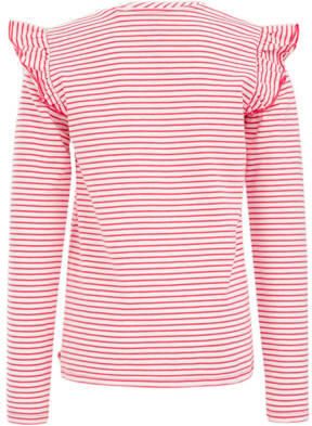 WE Fashion gestreepte longsleeve felroze wit Meisjes Stretchkatoen Ronde hals 110 116 - Foto 3