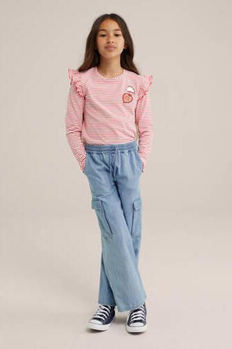 WE Fashion gestreepte longsleeve felroze wit Meisjes Stretchkatoen Ronde hals 110 116 - Foto 2