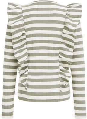 WE Fashion gestreepte longsleeve grijs wit Meisjes Katoen Ronde hals Streep 110 116 - Foto 3