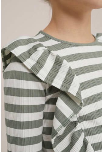 WE Fashion gestreepte longsleeve grijs wit Meisjes Katoen Ronde hals Streep 110 116 - Foto 2