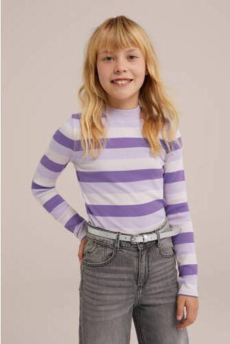 WE Fashion gestreepte longsleeve groen Meisjes Katoen Opstaande kraag Streep 110 116 - Foto 2