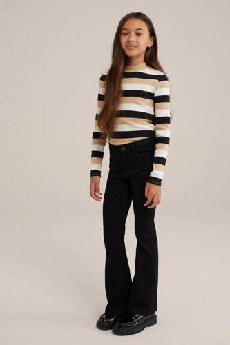 WE Fashion gestreepte longsleeve groen Meisjes Katoen Opstaande kraag Streep 110 116