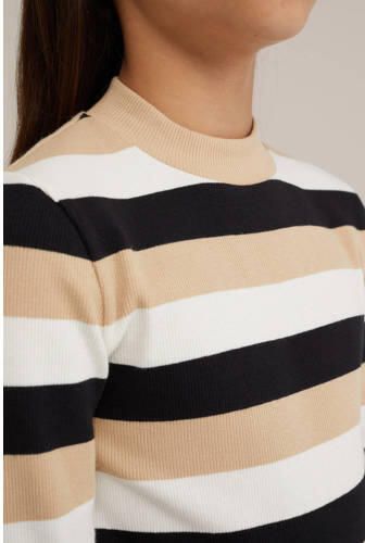 WE Fashion gestreepte longsleeve groen Meisjes Katoen Opstaande kraag Streep 110 116 - Foto 2