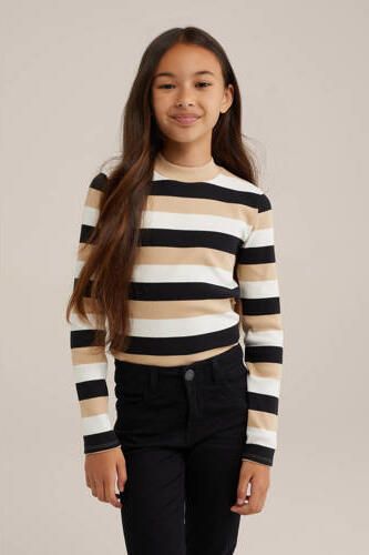 WE Fashion gestreepte longsleeve groen Meisjes Katoen Opstaande kraag Streep 110 116 - Foto 3