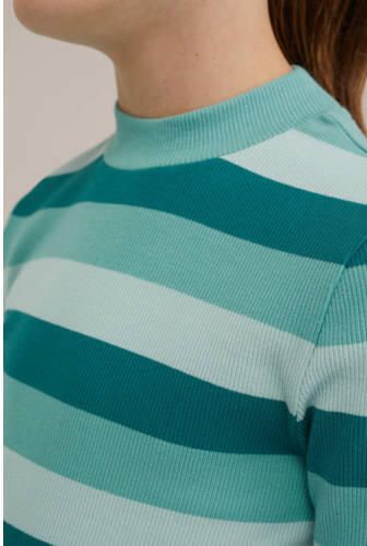 WE Fashion gestreepte longsleeve groen Meisjes Katoen Opstaande kraag Streep 146 152 - Foto 2