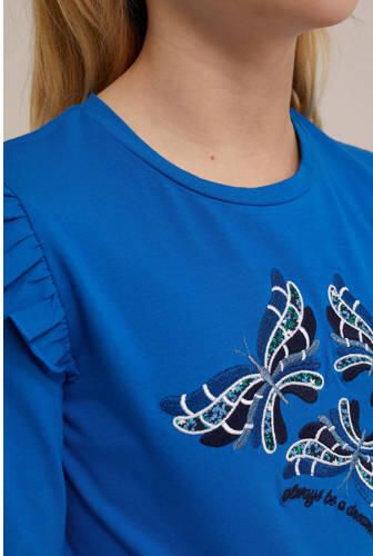 WE Fashion gestreepte longsleeve maxima blue Blauw Meisjes Stretchkatoen Ronde hals 170 176