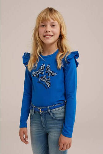 WE Fashion gestreepte longsleeve maxima blue Blauw Meisjes Stretchkatoen Ronde hals 170 176 - Foto 2