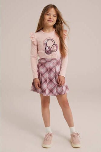 WE Fashion gestreepte longsleeve pink marshmallow Roze Meisjes Stretchkatoen Ronde hals 134 140