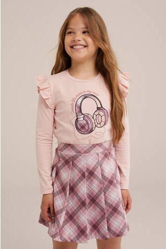 WE Fashion gestreepte longsleeve pink marshmallow Roze Meisjes Stretchkatoen Ronde hals 134 140 - Foto 2