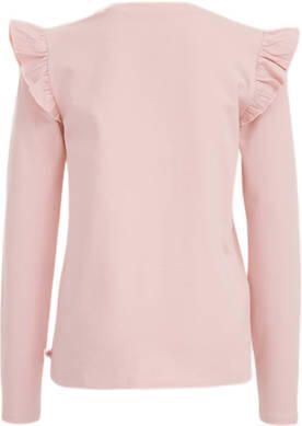 WE Fashion gestreepte longsleeve pink marshmallow Roze Meisjes Stretchkatoen Ronde hals 134 140 - Foto 3