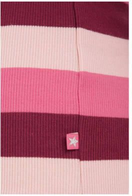 WE Fashion gestreepte longsleeve roze donkerroze Meisjes Katoen Opstaande kraag 110 116 - Foto 3