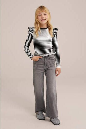 WE Fashion gestreepte longsleeve roze wit Zwart Meisjes Stretchkatoen Ronde hals 122 128 - Foto 2
