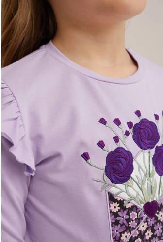 WE Fashion gestreepte longsleeve slate purple Paars Meisjes Stretchkatoen Ronde hals 146 152