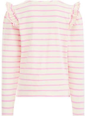 WE Fashion gestreepte longsleeve wit roze Meisjes Stretchkatoen Ronde hals 110 116