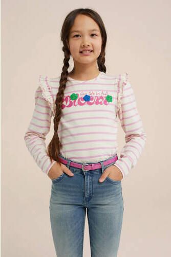 WE Fashion gestreepte longsleeve wit roze Meisjes Stretchkatoen Ronde hals 110 116 - Foto 2