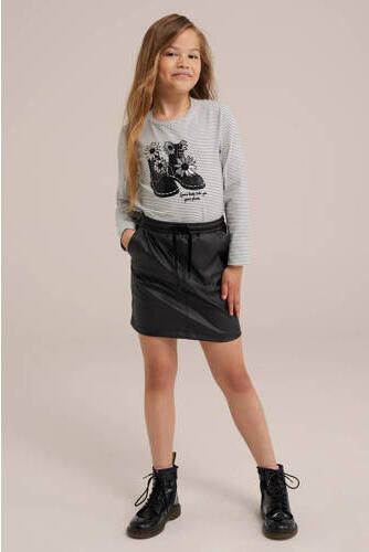 WE Fashion gestreepte longsleeve zwart wit Meisjes Stretchkatoen Ronde hals 122 128
