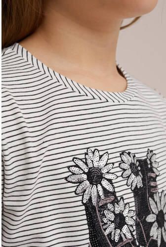 WE Fashion gestreepte longsleeve zwart wit Meisjes Stretchkatoen Ronde hals 122 128 - Foto 2