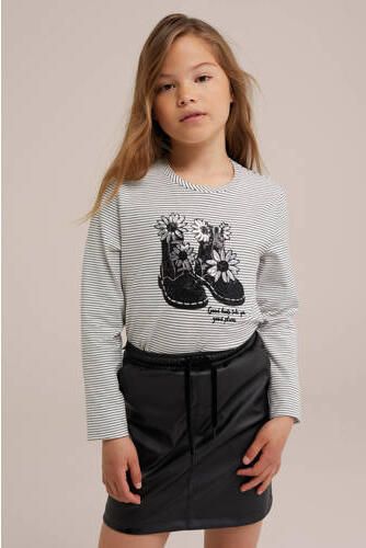 WE Fashion gestreepte longsleeve zwart wit Meisjes Stretchkatoen Ronde hals 122 128 - Foto 3