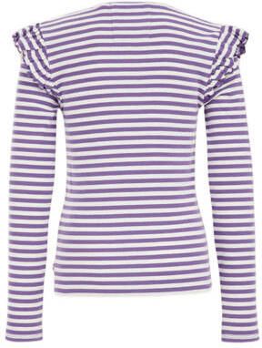 WE Fashion gestreepte longsleeve zwart wit Paars Meisjes Stretchkatoen Ronde hals 122 128 - Foto 3