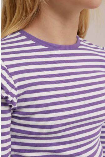 WE Fashion gestreepte longsleeve zwart wit Paars Meisjes Stretchkatoen Ronde hals 122 128 - Foto 2
